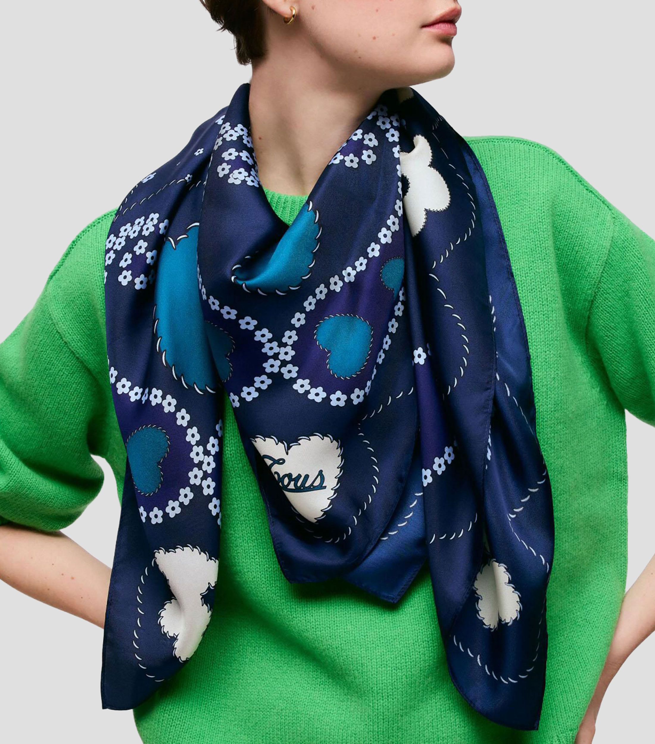 Pañuelo en seda multicolor estampado Mujer